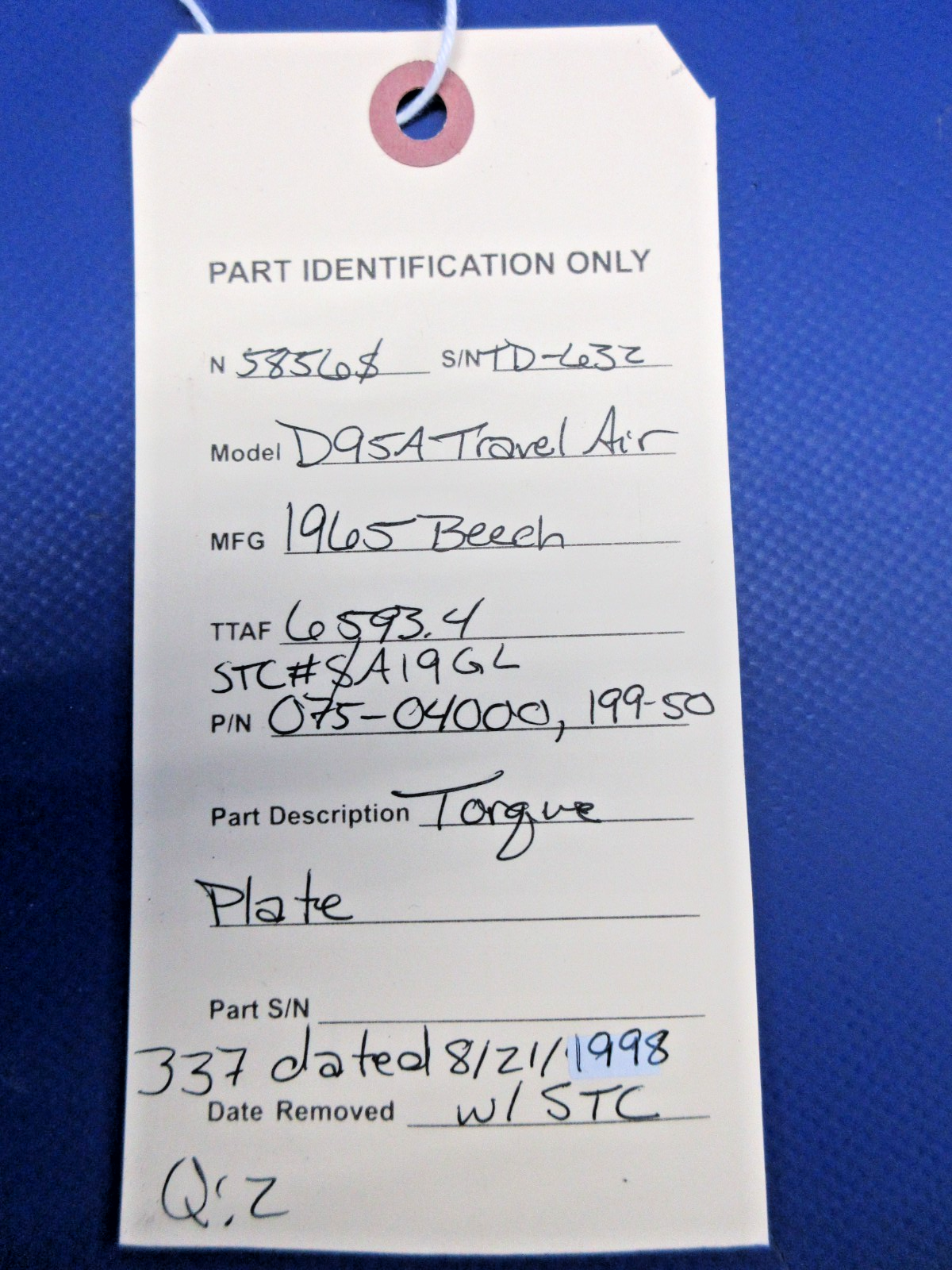 Beech D95A Travel Air Cleveland Torque Plate w/STC P/N 075-04000 (0326-794)12