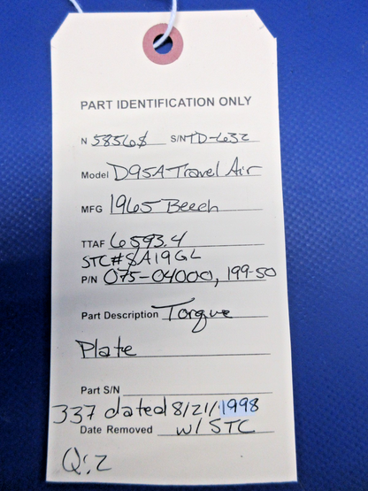 Beech D95A Travel Air Cleveland Torque Plate w/STC P/N 075-04000 (0326-794)12