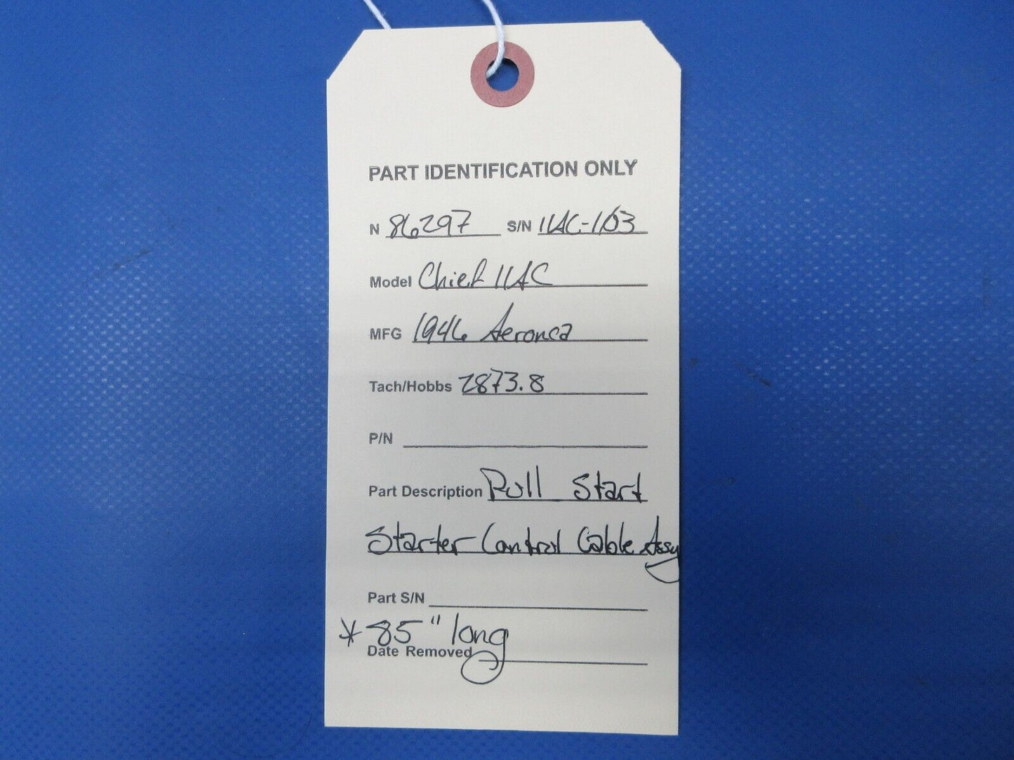 Aeronca 11AC Chief Pull Start Starter Control Cable (1024-1248)