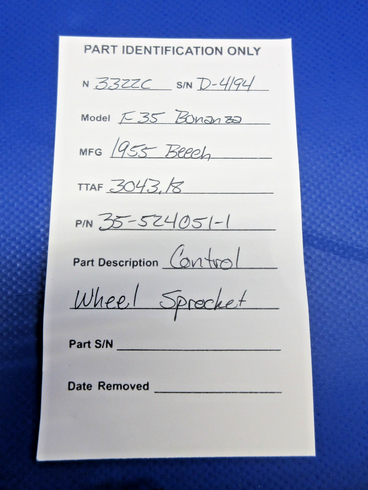 Beech F35 Bonanza Control Wheel Sprocket P/N 35-524051-1 (0726-764)11