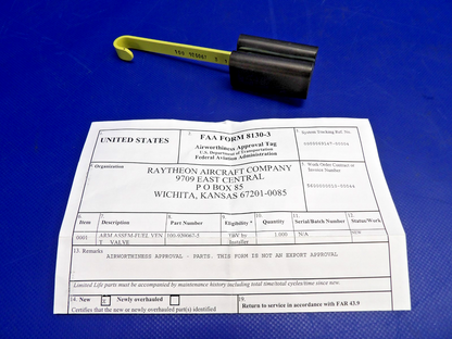 Beech King Air Fuel Vent Valve Float Arm NOS w/8130 P/N 100-920067-5 (0326-1243)0