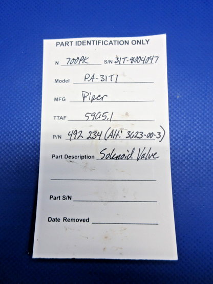 Piper PA-31T1 Cheyenne Solenoid Valve P/N 492-234 TESTED (0526-881)13