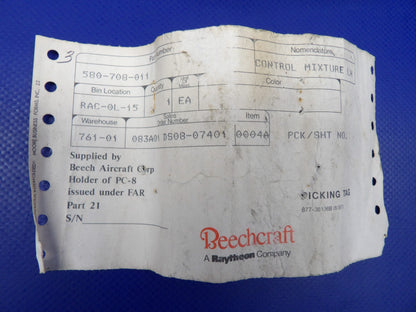 Beech 76 Duchess LH Mixture Control Cable P/N 580-708-011 NOS (0826-1356)1