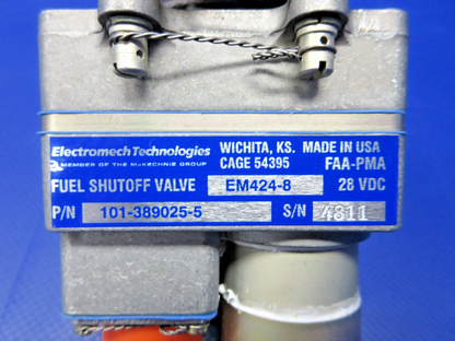Beech Electromech Fuel Shut Off Valve 28V w/8130 P/N 101-389025-5 NOS (0426-755)6