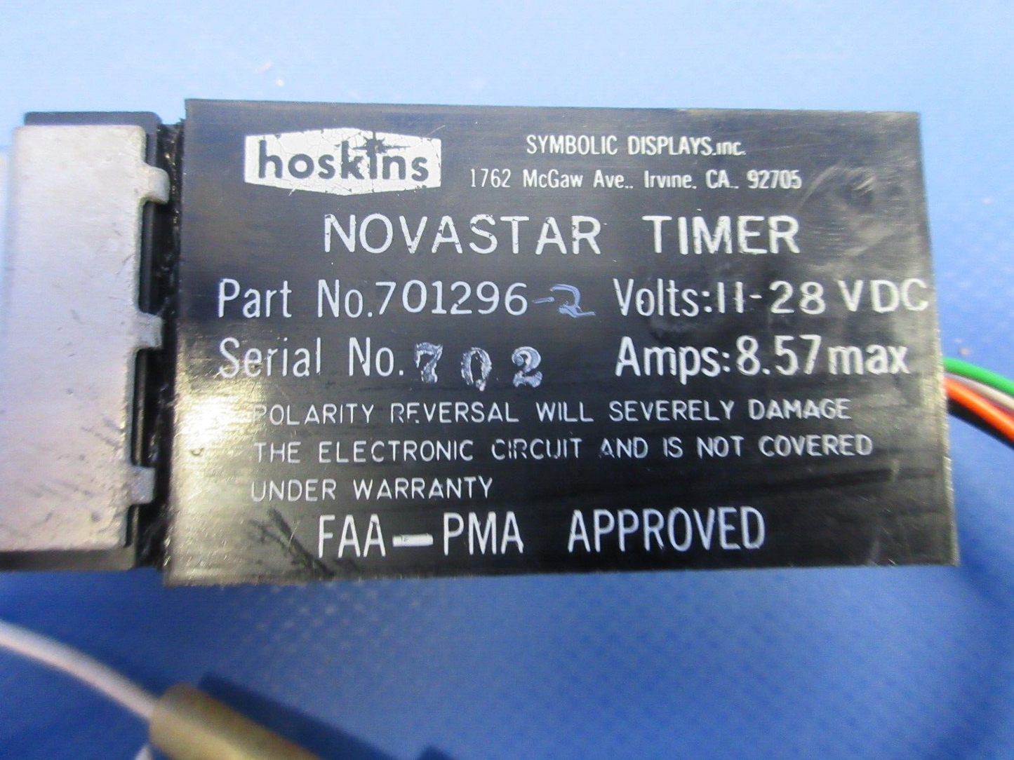 Piper PA-23-250 Aztec Hoskins Novastar Timer 11-28V P/N 701296-2 (0624-887)