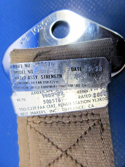 American Safety 9600-22 Co-Pilot Seat Belt Assembly P/N 500576 (0924-844)