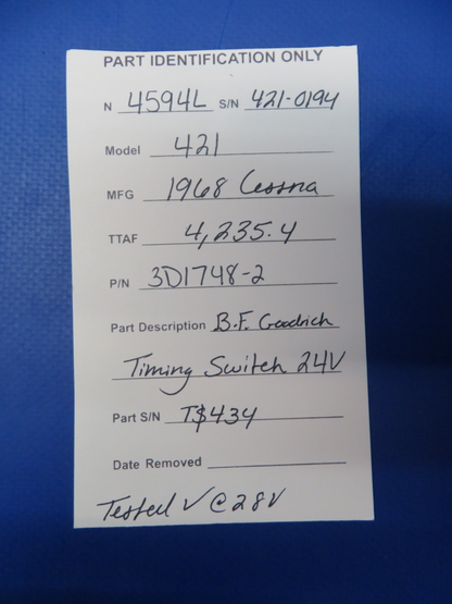 Cessna 421 B.F. Goodrich Timing Switch 24v P/N 3D1748-2 TESTED (0326-136)10