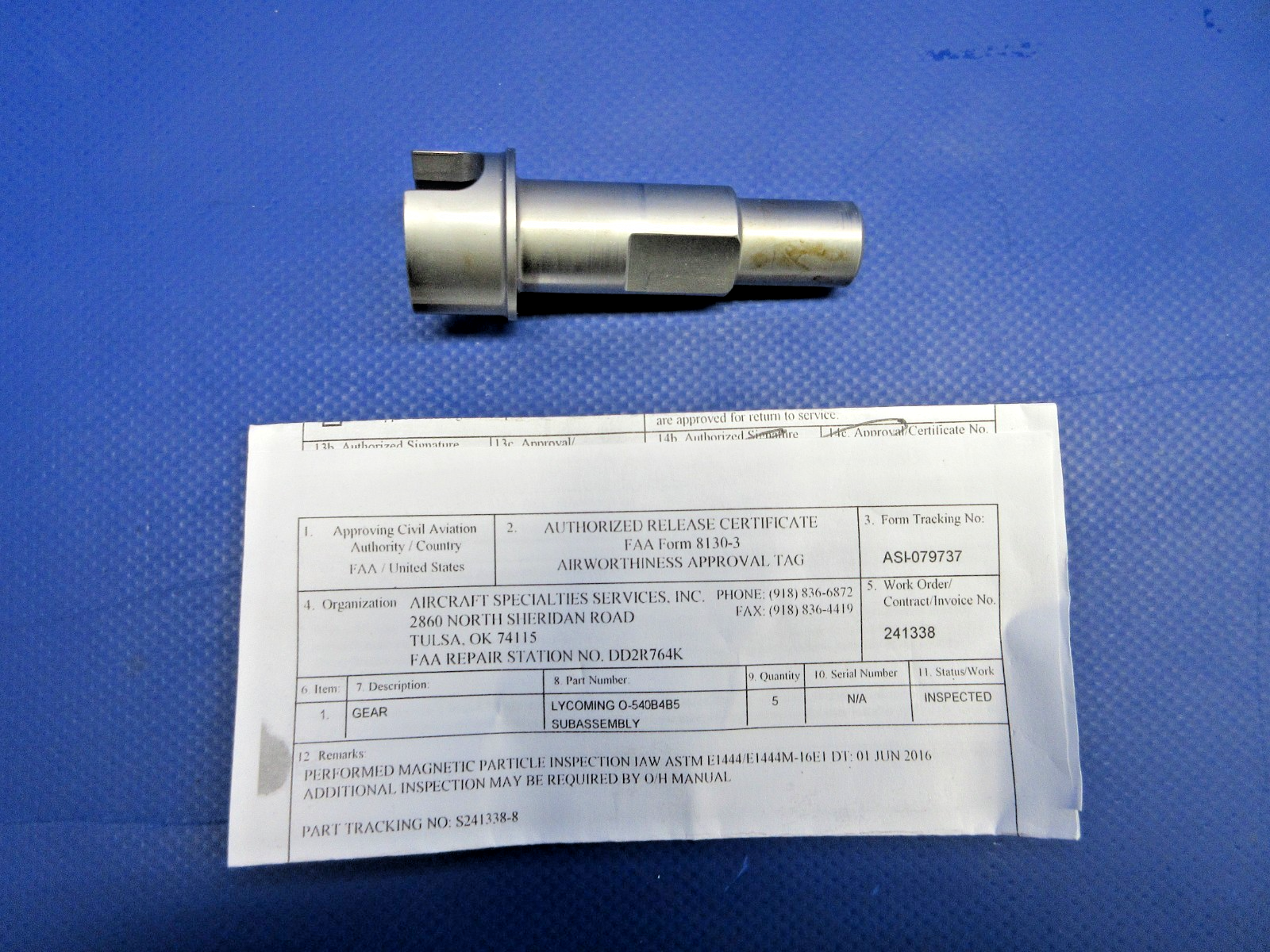Lycoming O-540-B4B5 / O-540 Oil Pump Drive Shaft w/8130 P/N 74641 (0226-989)1
