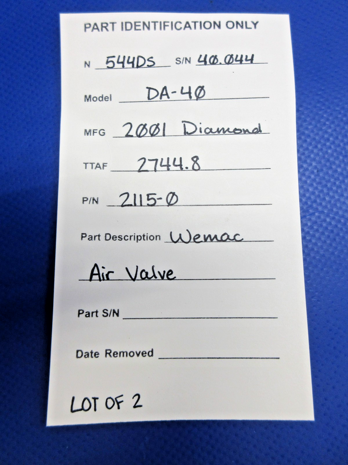 Diamond DA-40 Wemac Air Valve P/N 2115-0 LOT OF 2 (0826-735)10