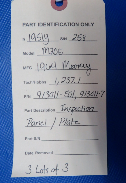 Mooney M20E Inspection Panel / Plate P/N 913011-501 LOT OF 3 (0724-1874)