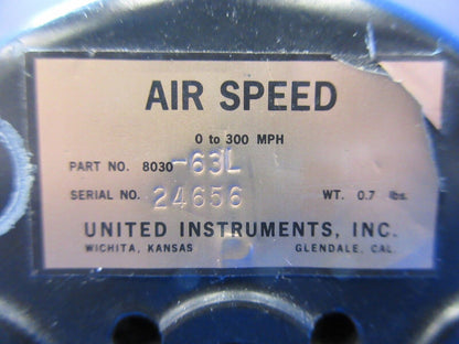 United Instruments Beech Airspeed Indicator P/N 8030-63L WARRANTY (1224-1229)