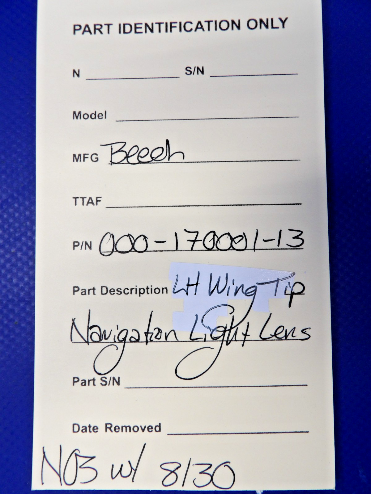 Beech LH Wing Tip Navigation Light Lens w/ 8130 P/N 000-170001-13 NOS (0426-131012