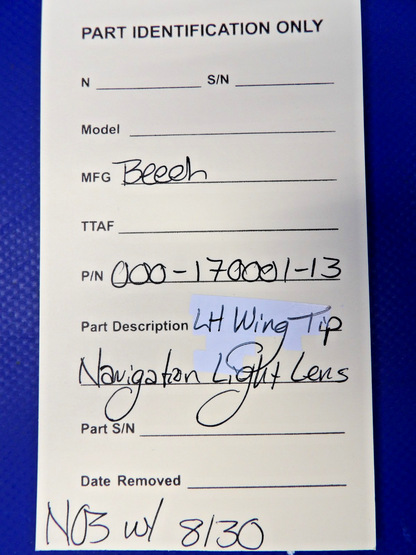 Beech LH Wing Tip Navigation Light Lens w/ 8130 P/N 000-170001-13 NOS (0426-131012