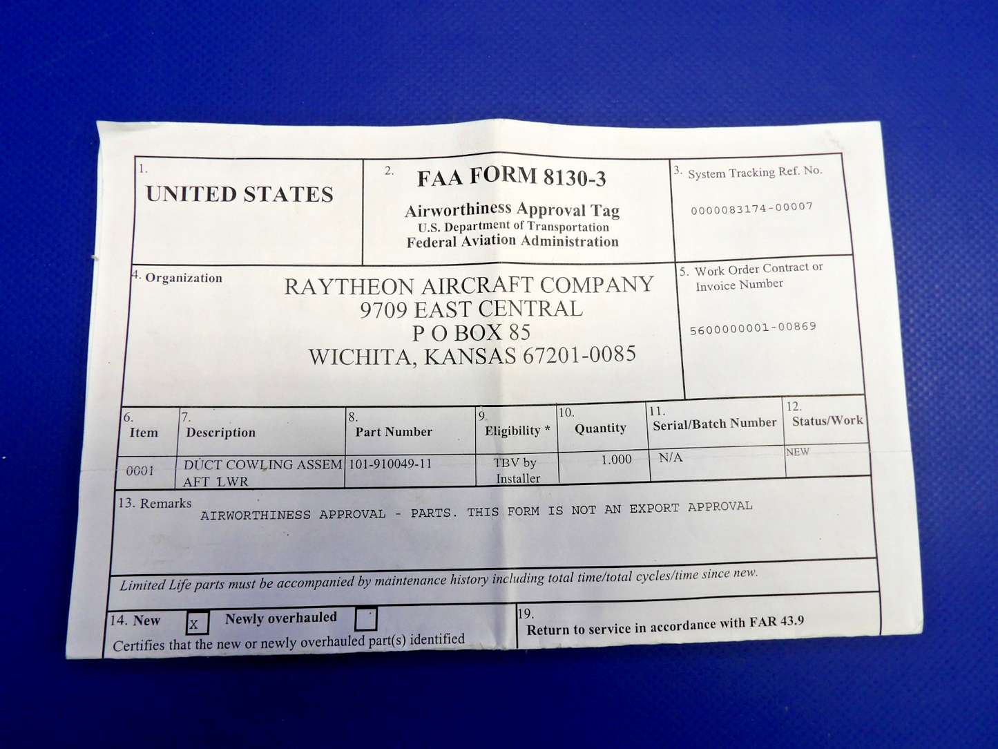 King Air B200 Beech Aft LWR Cowling Duct NOS w8130 P/N 101-910049-11 (0326-1254)2