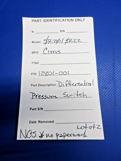 Cirrus Differential Pressure Switch P/N 12801-001 LOT OF 2 NOS (0326-1006)9