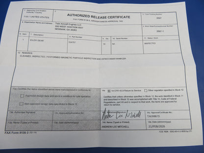 Continental IO-470 / 520 / 550 Idler Gear 534757 Inspected w/ 8130 (0326-1734)2