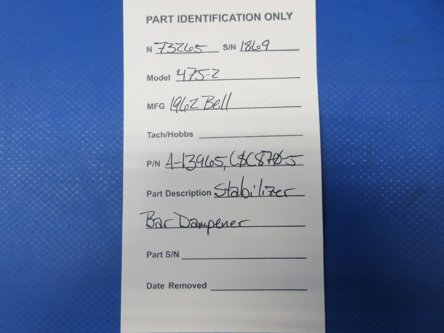 Bell 47J-2 Helicopter Stabilizer Bar Dampener P/N A-13965 (1124-1368)9