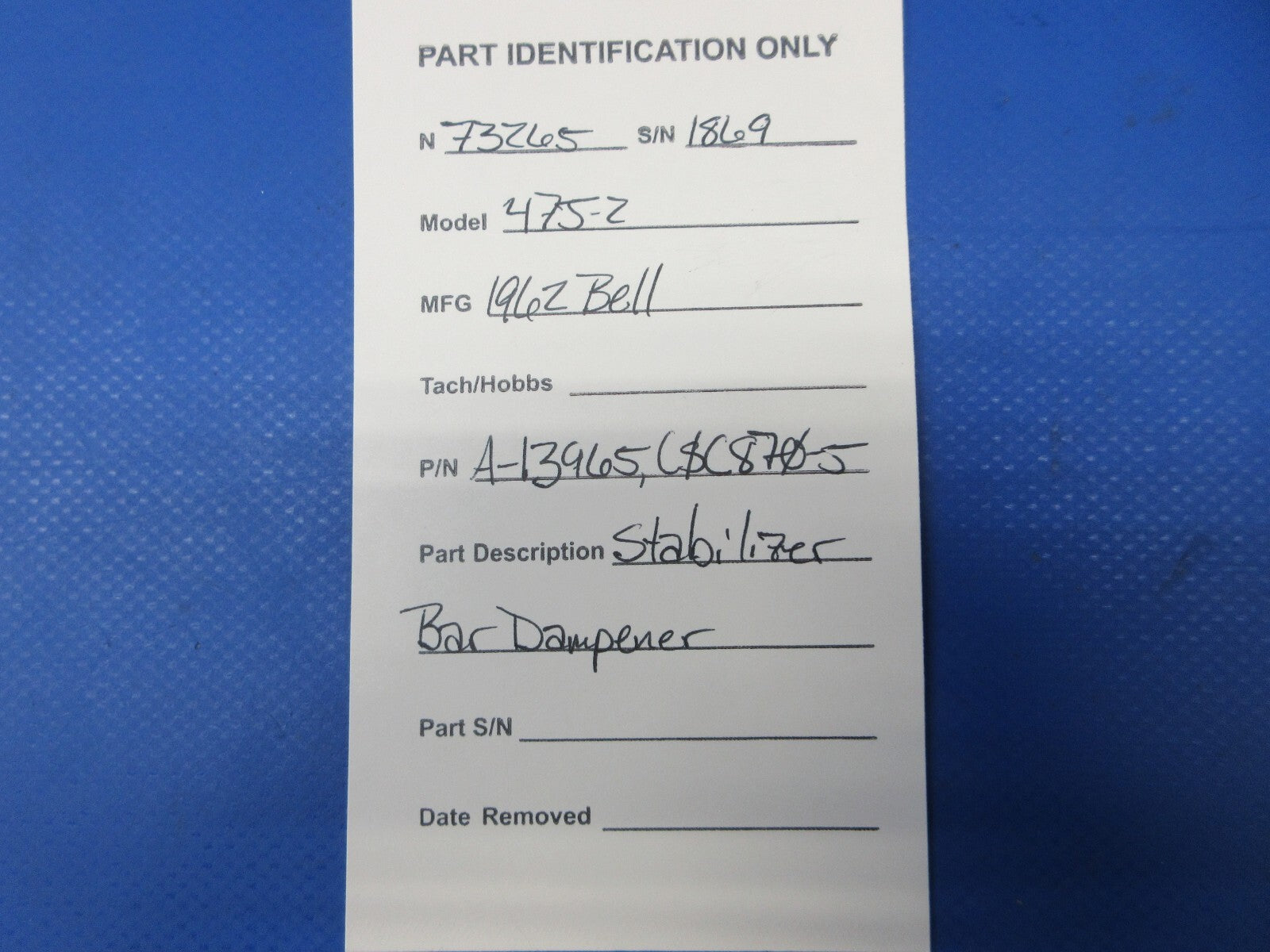 Bell 47J-2 Helicopter Stabilizer Bar Dampener P/N A-13965 (1124-1368)9