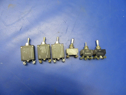 Beech B19 Sport Circuit Breakers & Switches LOT OF 6 P/N 35-380053-3 (0421-469)