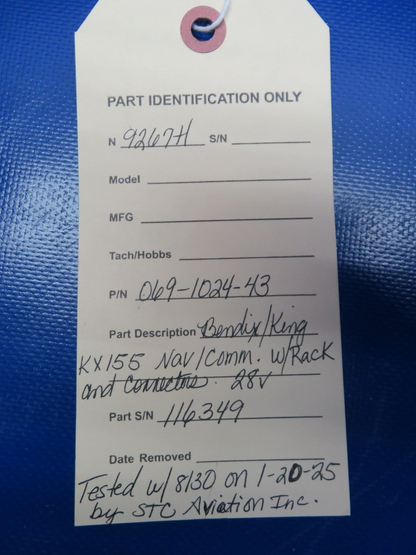 Bendix/King KX155 NAV/COMM w Connector 28V 069-1024-43 TESTED w/ 8130 (0125-196)18