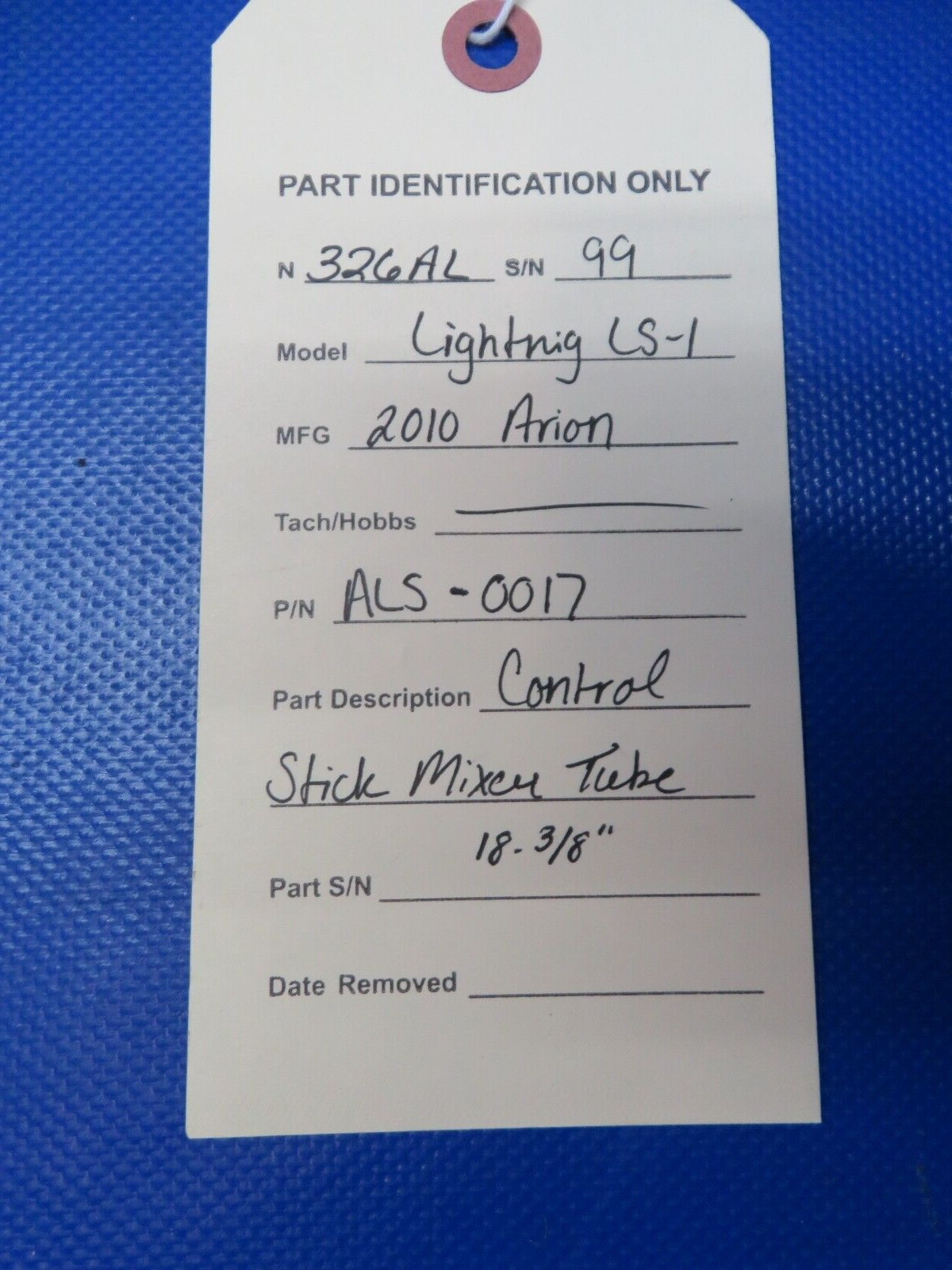 Arion Lightning LS-1 Control Stick Mixer Tube 18-3/8" P/N ALS-0017 (0424-120)