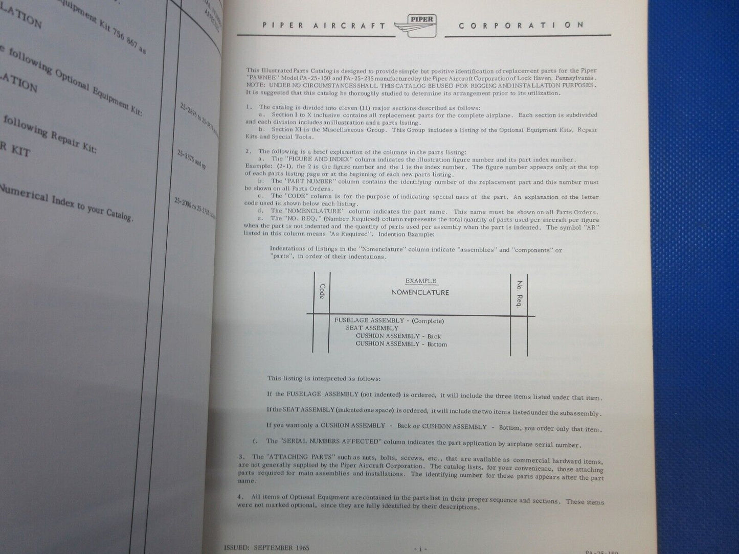 Piper PA-25 Pawnee Parts Catalog P/N 753-521 (1024-1238)