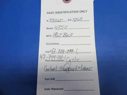 Bell 47J-2 Helicopter Cyclic Control Support & Lever P/N 47-729-099-1 (1124-921)