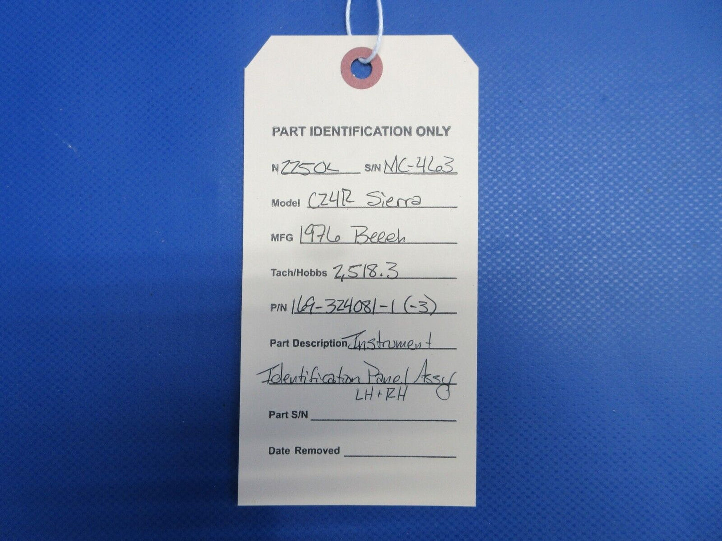 Beech C24R Sierra Instrument ID Panel Assy LH & RH P/N 169-324081-1 (0524-1873)