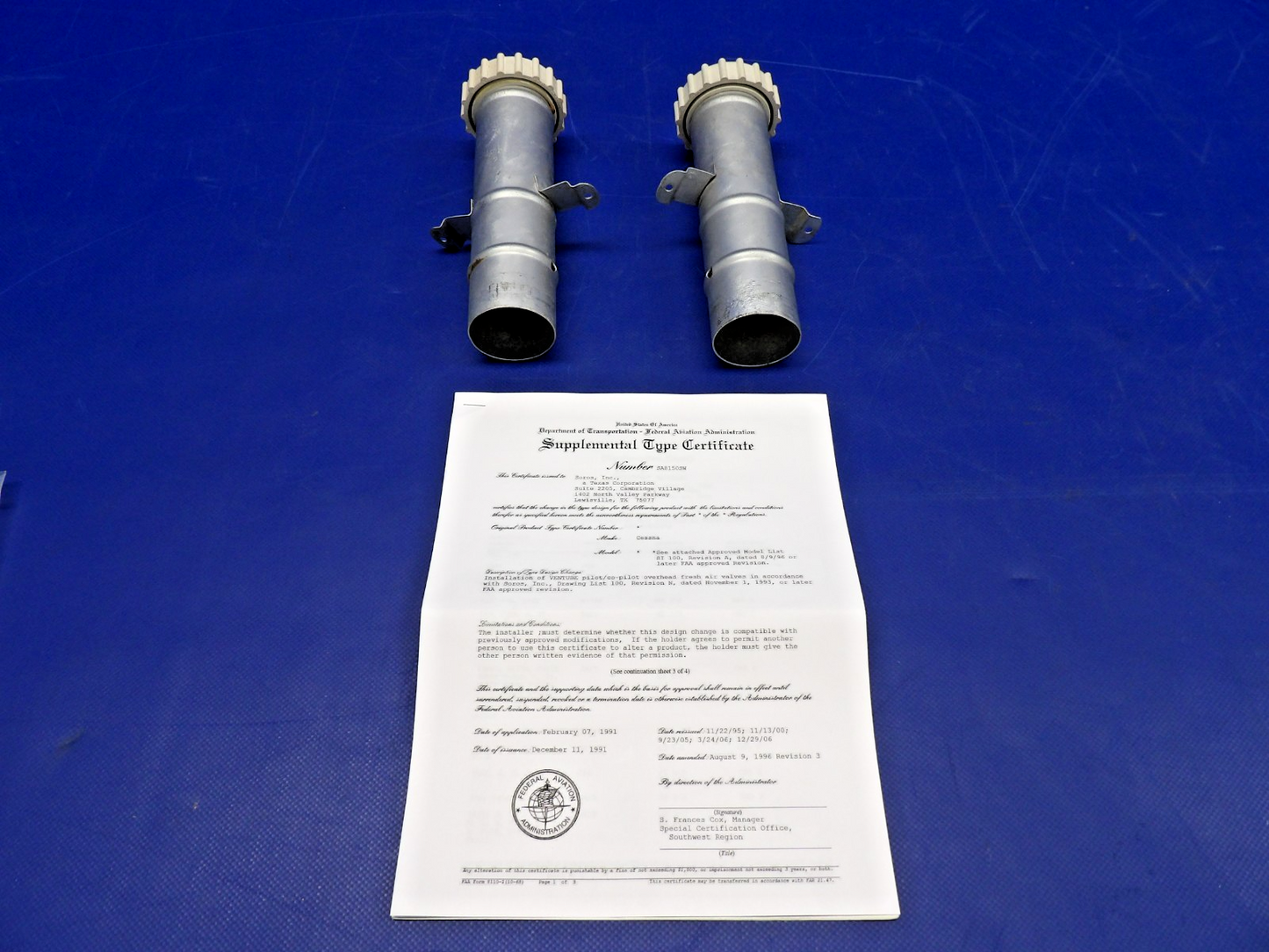Cessna 172 Cabin Fresh Air Soro Vent Tubes LH / RH 0413163-8 & -9 (0326-1238)0