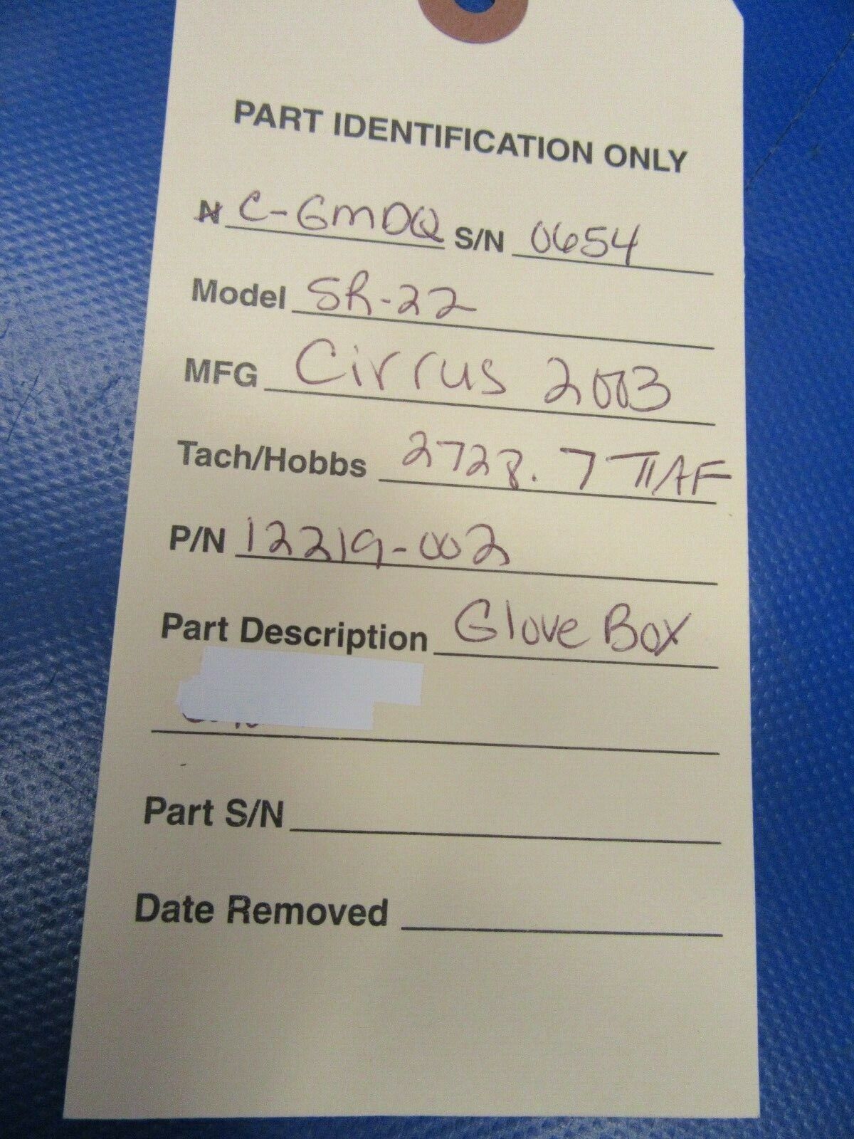 Cirrus SR-22 Glove Box P/N 12219-002 (1019-395)