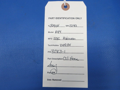 Robinson R44 Raven II Helicopter Oil Hose Assy P/N B283-1 (0724-1404)