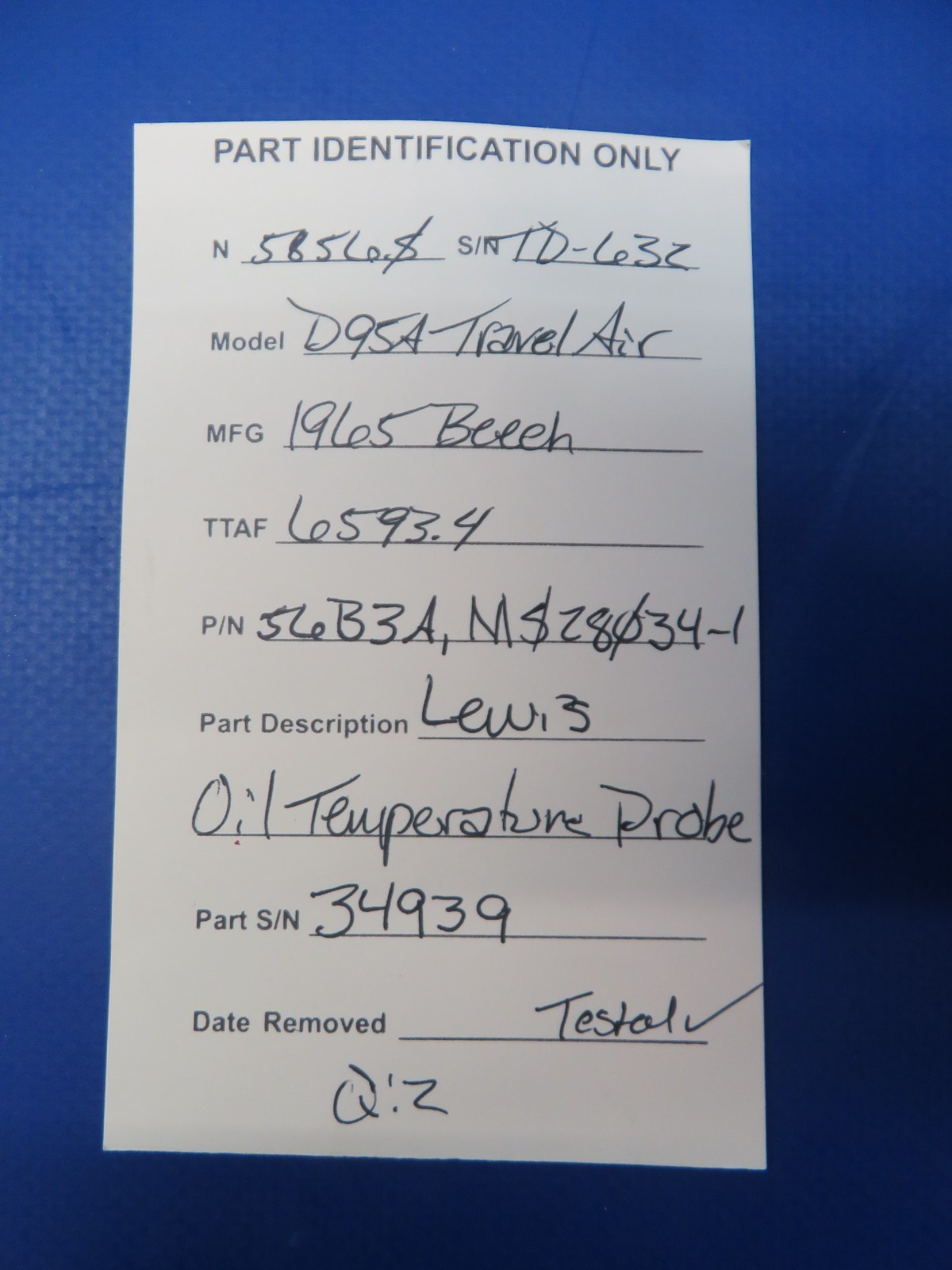 Beech D95A Travel Air Lewis Oil Temperature Probe P/N 56B3A TESTED (0426-127)14