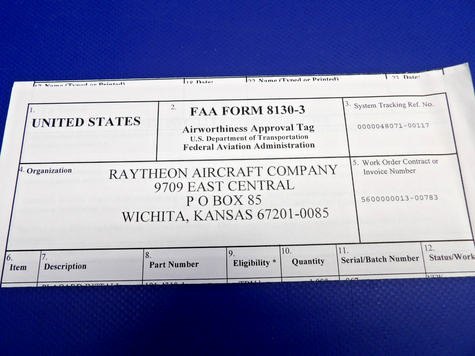 Beech King Air Emergency Exit Placard Kit w/ 8130 P/N 010-4310-3 NOS (0426-1301)2