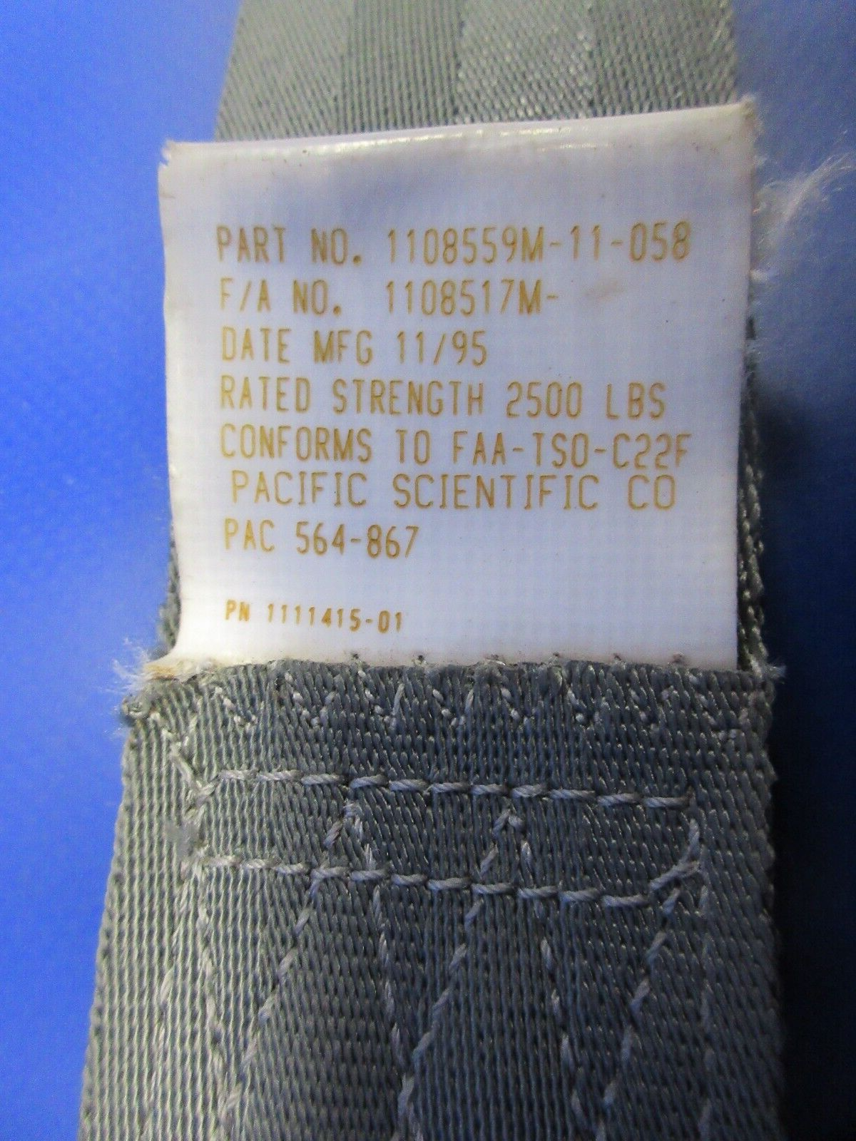 Piper PA-28 Pacific Scientific Co-Pilot Seat Lap Belt 1108558M-11-058 (1224-719)