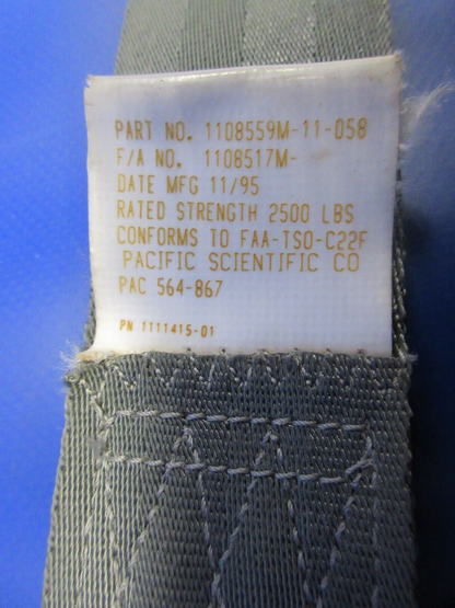 Piper PA-28 Pacific Scientific Co-Pilot Seat Lap Belt 1108558M-11-058 (1224-719)