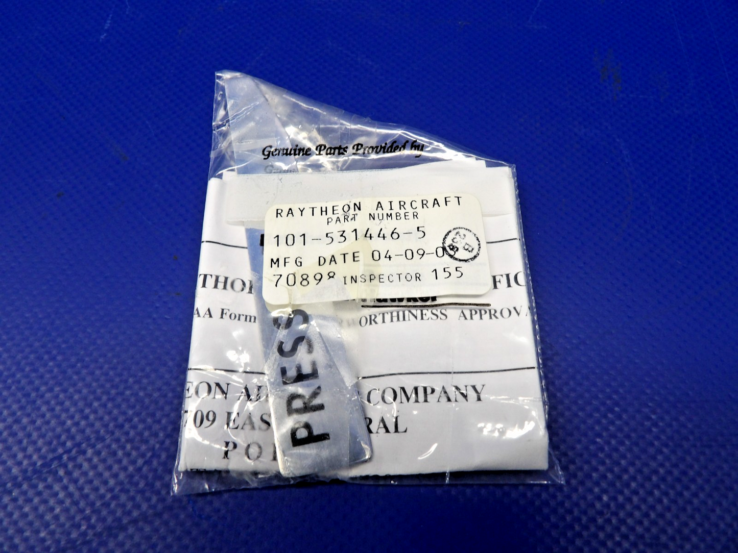 Beech King Air Cabin Seat Placard w/ 8130 P/N 101-531446-5 NOS (0426-1291)2