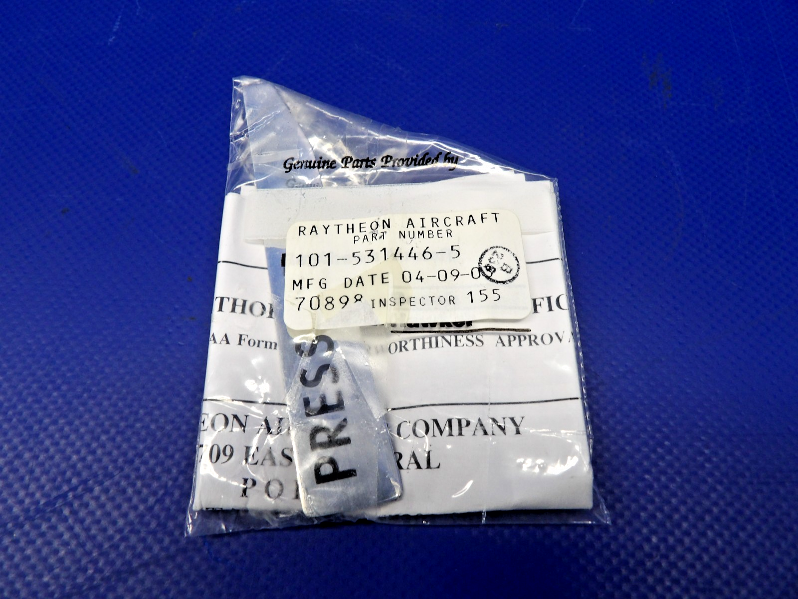 Beech King Air Cabin Seat Placard w/ 8130 P/N 101-531446-5 NOS (0426-1291)2
