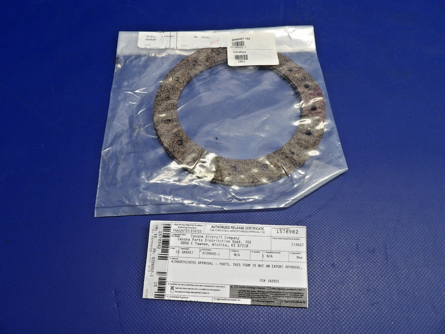 Cessna 182 Fuel Tank Gasket w/ 8130 P/N 0726002-1 NOS (0426-1247)2