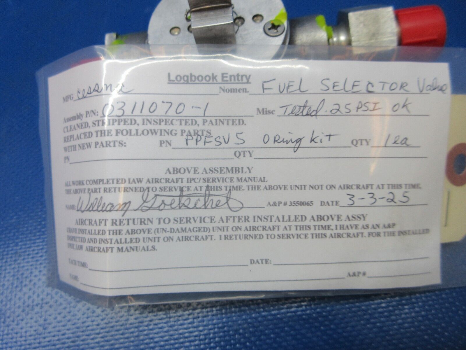 Fページ Early Cessna 182 Fuel Selector P/N 0311070-1 REBUILT (0325-1352