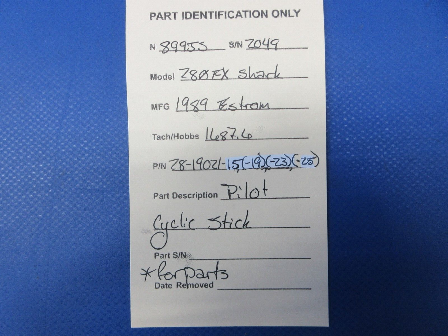 Enstrom 280FX Helicopter Pilot Cyclic Stick P/N 28-19021-15 FOR PARTS(1124-2018)