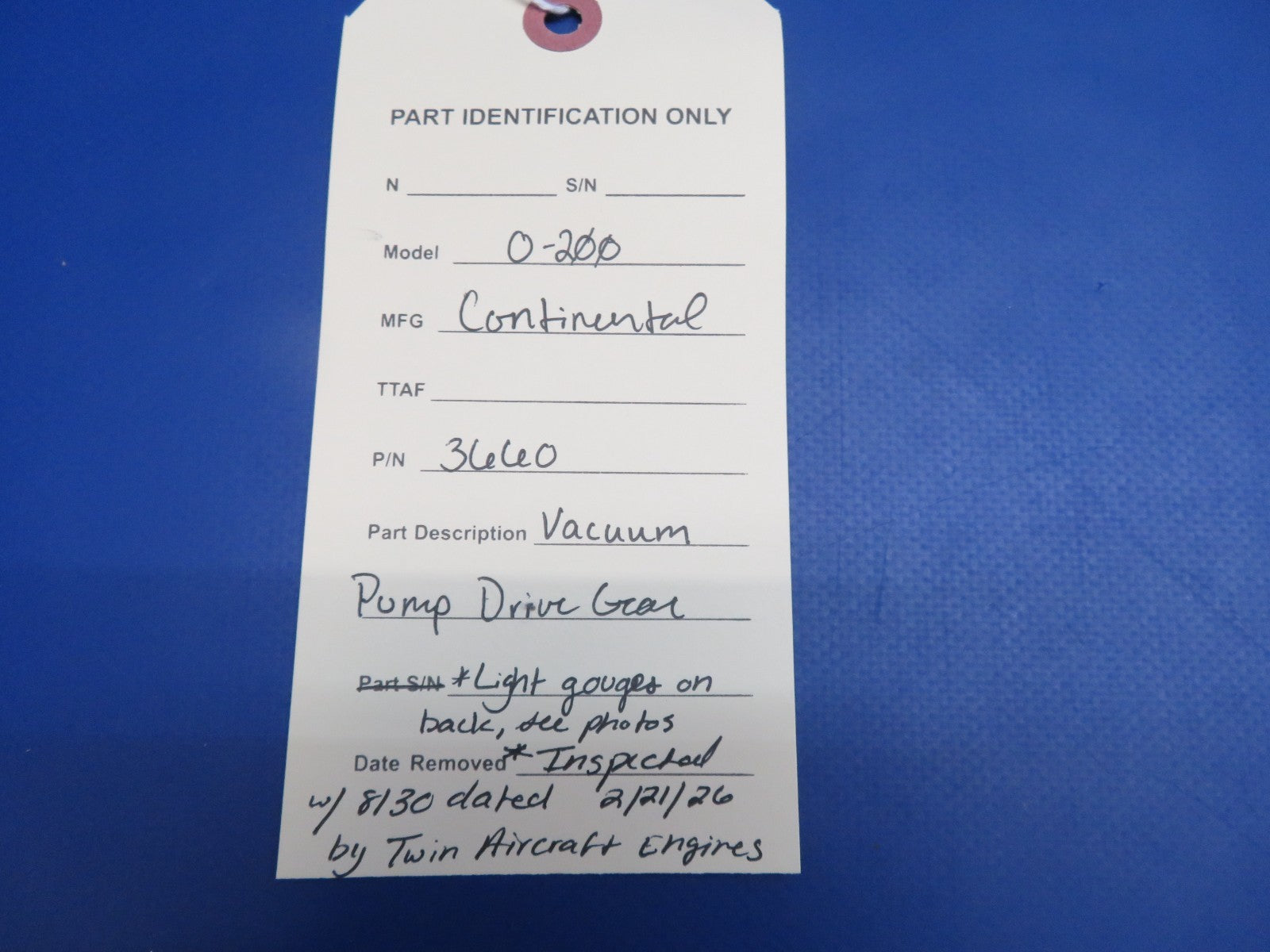 Continental O-200 Vacuum Pump Drive Gear P/N 3660 Inspected w/ 8130 (0326-1713)13