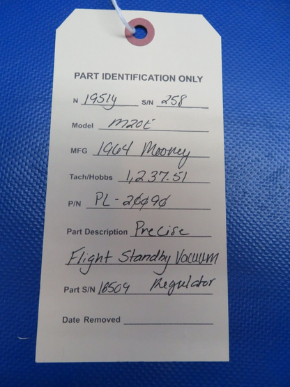 Mooney M20E Precise Flight Standby Vacuum Regulator P/N PL-20090 (0824-1734)