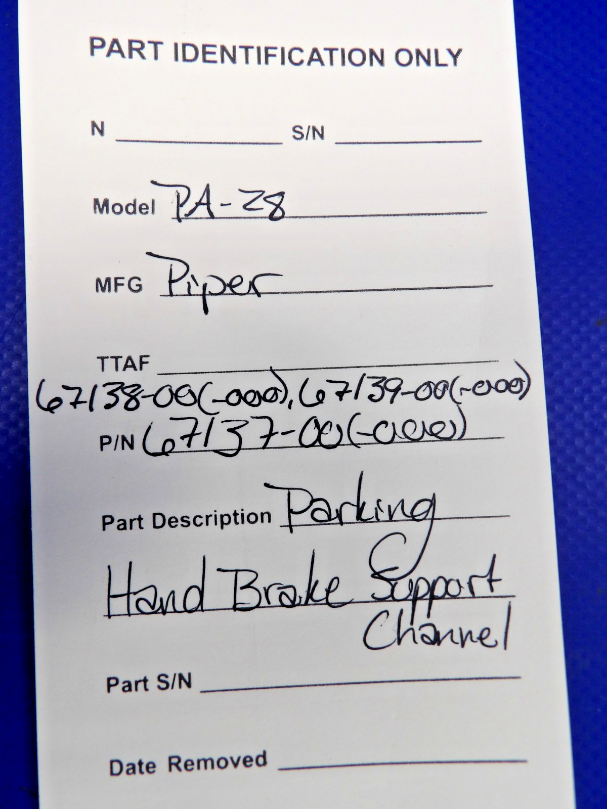 Piper PA-28 Parking Hand Brake Support Channel P/N 67137-00 (0426-1315)15