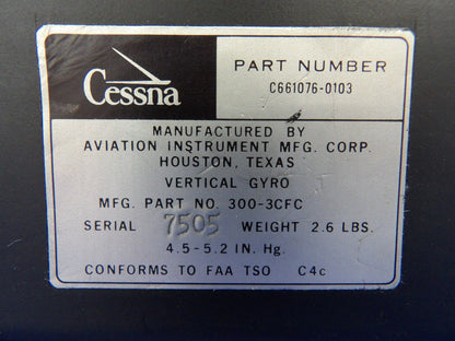 Cessna Aviation Instrument Attitude Indicator P/N 300-3CFC WARRANTY (0726-2072)4