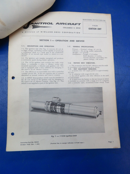 Janitrol Aircraft Heater & Ignition Maintenance & Parts List 24C54 (1024-195)