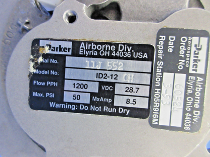 Airborne Fuel Pump 28 Volt P/N 1D2-12 OVERHAULED (0426-779)2