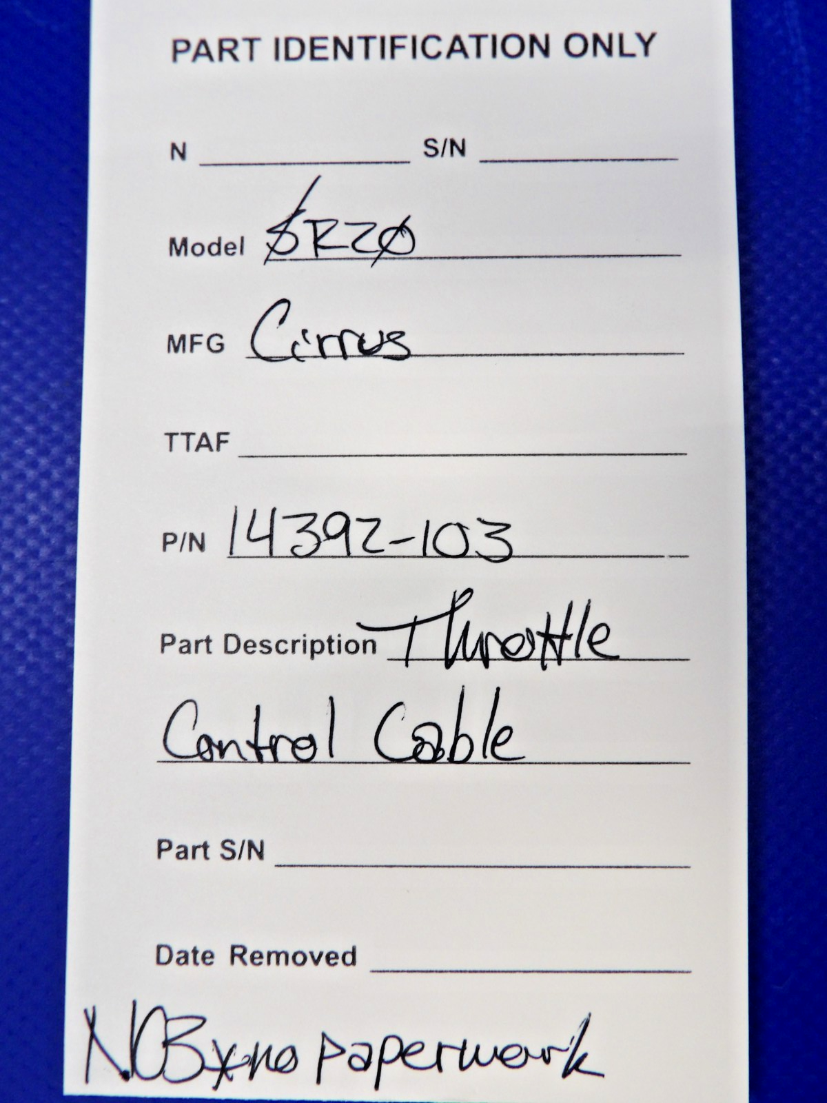 Cirrus SR20 Throttle Control Cable P/N 14392-103 NOS (0426-1294)10