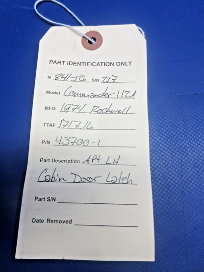 Rockwell Commander 112 Aft LH Cabin Door Latch P/N 43700-1 (0826-420)8
