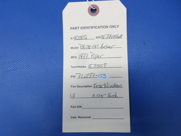 Piper PA-28-181 Archer Rear Window LH P/N 76277-03 (0624-2079)