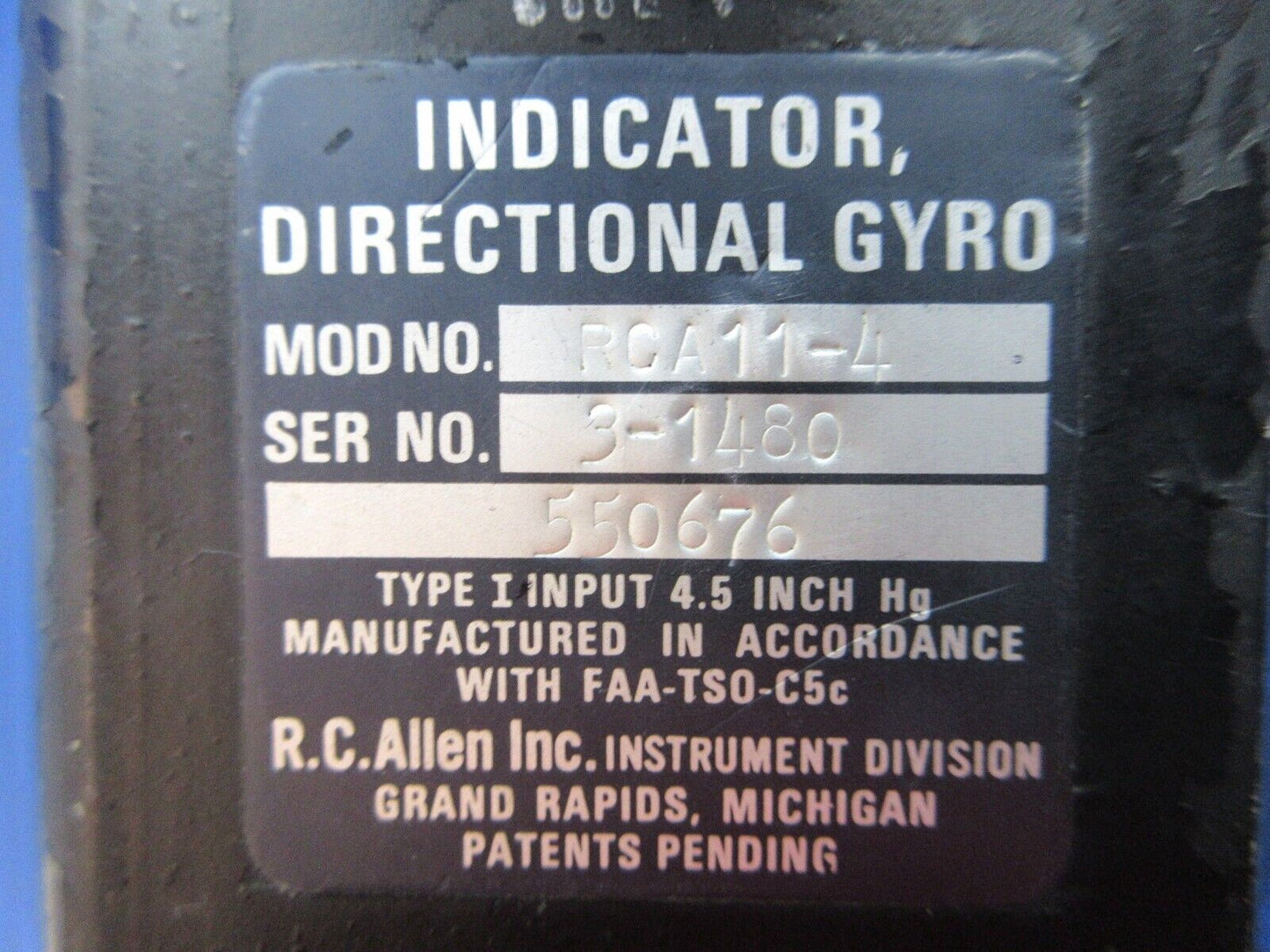 R.C. Allen Directional Gyro P/N RCA11-4 WARRANTY (1124-1246)